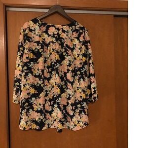 Kaari‎ Blue Floral Print Blouse 3/4 Sleeve V-Neck Top Plus Size 2X